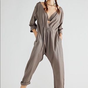 Free People Right On Cue Romper in Dolphin (Light Brown) NWT